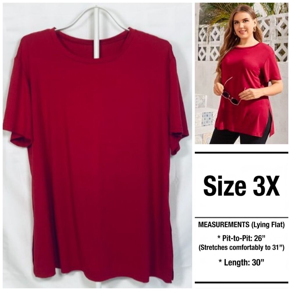 SHEIN Curve Red Split Hem Tunic Plus Size Tee 3X XXXL 3XL Fall Top Fits 20 22 24
